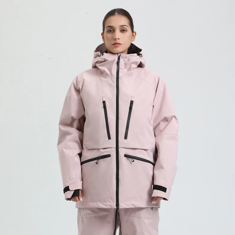 Hooded Long Sleeve Snow Sport Jacket with Front Closure