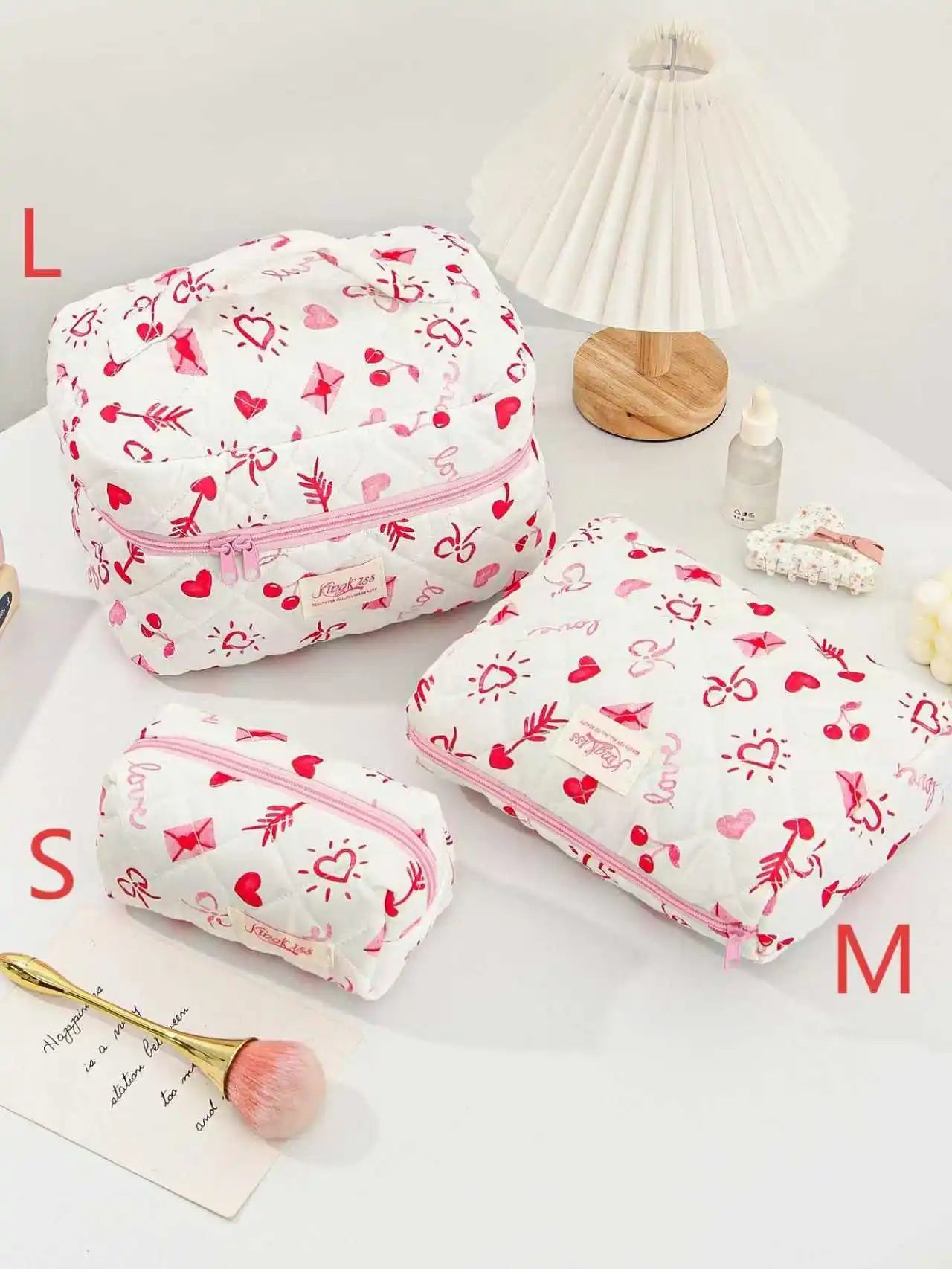 Printed Quilted Toiletry Bag with Zippered Size Options