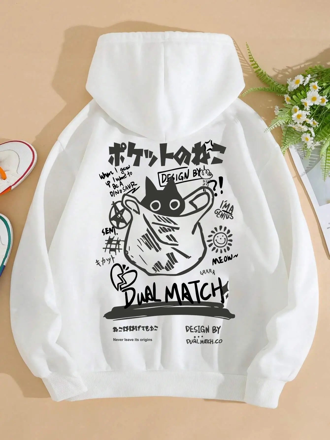 Cat Graphic Long Sleeve Pullover Casual Hoodie for Layering