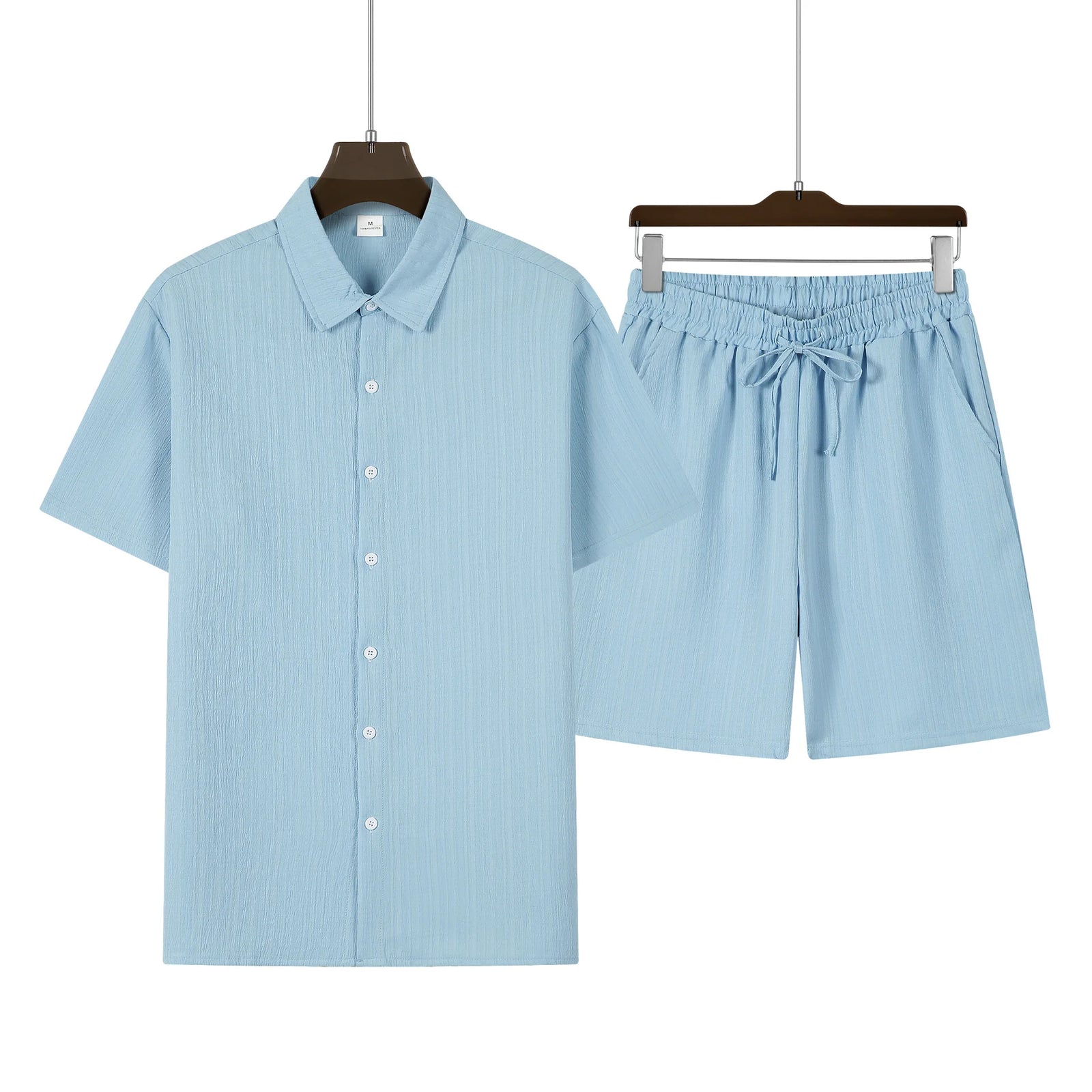 Men's Short Sleeve Button Front Pocket Detail Clothing Set