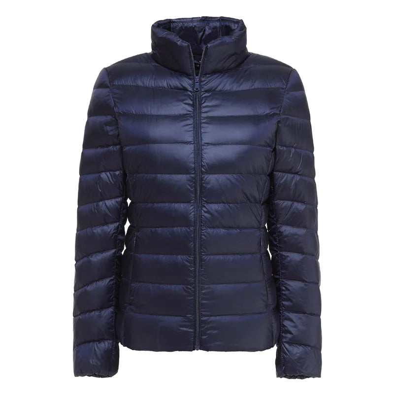 Women's Quilted Stand Collar Zip Front Jacket for Layered Outfits