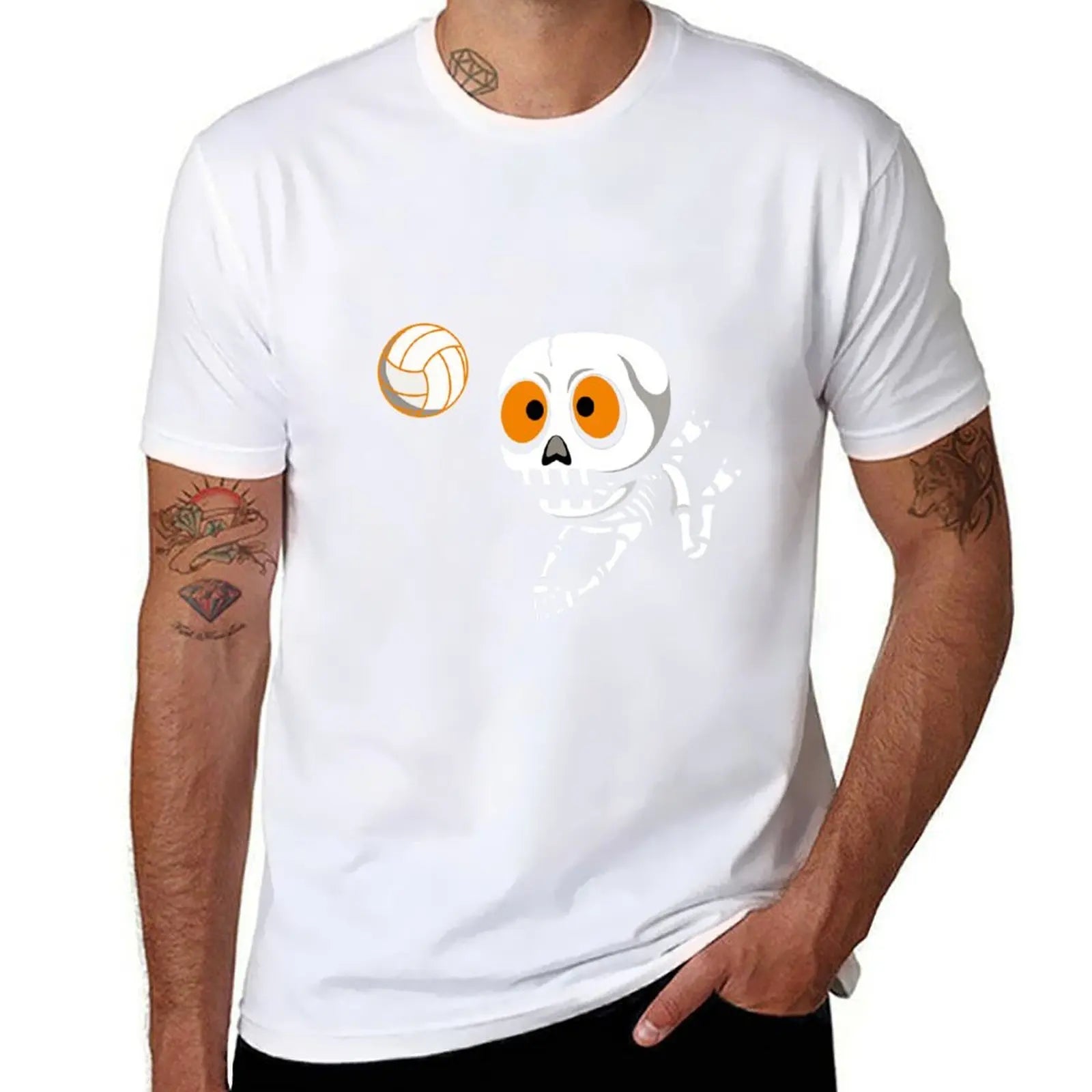 Skeleton Volleyball Graphic Short Sleeve T-shirt For Sports Outfits