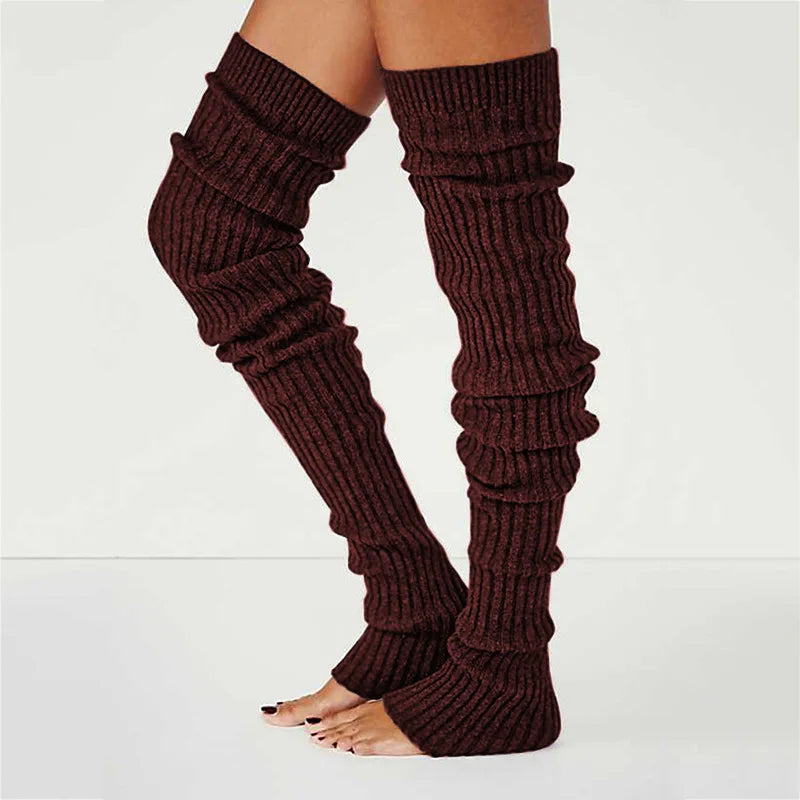 Solid Long Ribbed Leg Warmers with Open Foot Shape