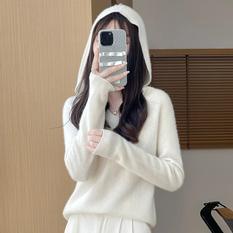 Women's V Neck And Hooded Knit Styles Sweater