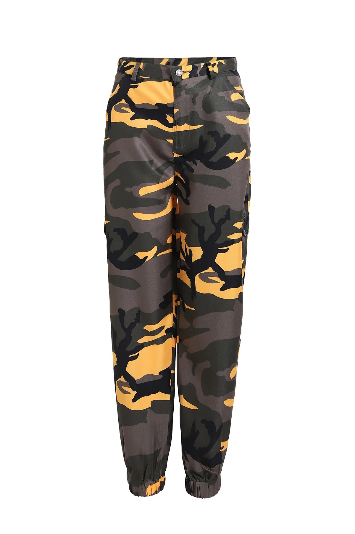 Women's Camouflage Cargo Joggers with Side Pockets and Elastic Cuffs