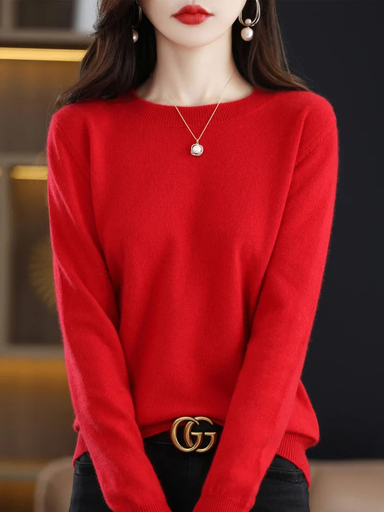 Women's Crew Neck Long Sleeve Sweater Casual Knit Layer
