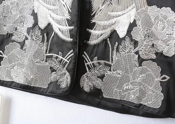 Vest For Women Chinese Style Disc Button Stand Collar Exquisite Craft Embroidery Animal Chiffon Silk Sleeveless Jackets