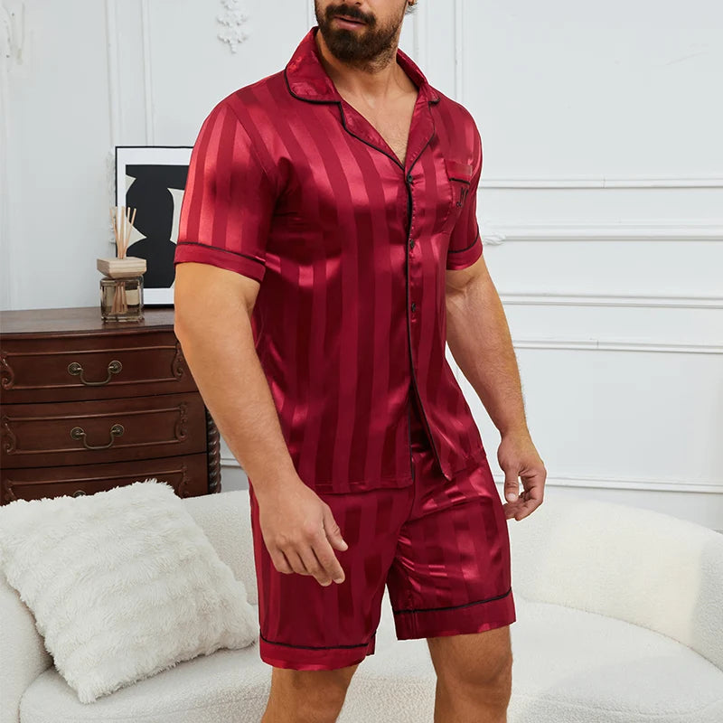 Men's Satin Look Short Sleeve Shirt and Shorts Pajama Set