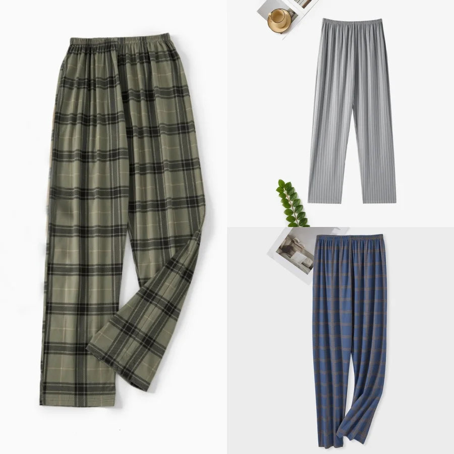 Men's Printed Elastic Waist Long Pajama Pants with Style Options