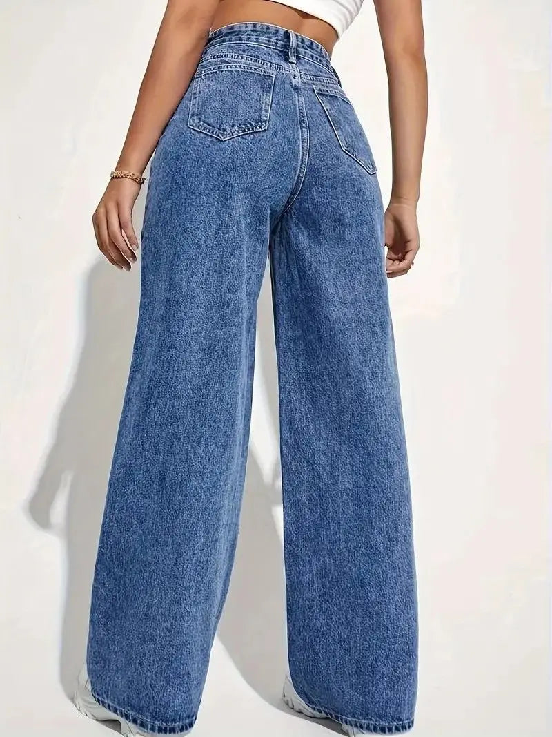 Women's Blue High Waist Wide Leg Denim Jeans