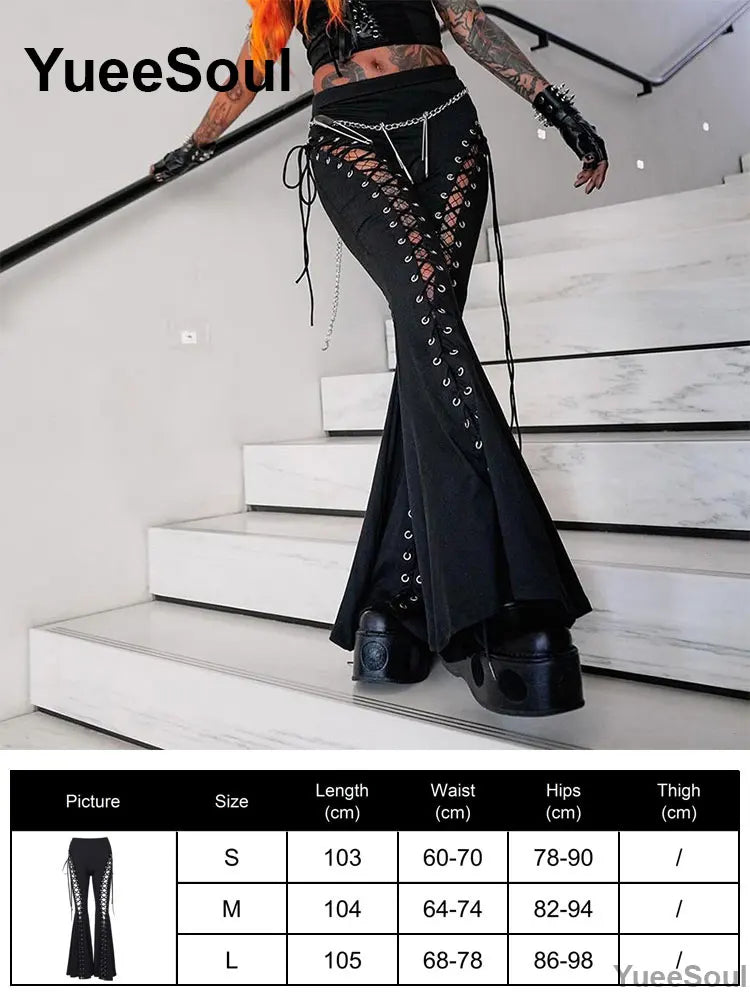 Women's Black Gothic Pants with Flared and Wide Leg Style Options