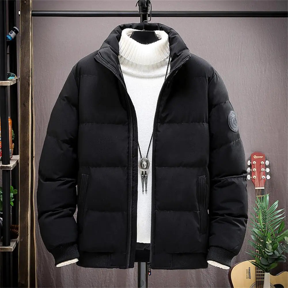 Men's Quilted Stand Collar Zip Front Jacket