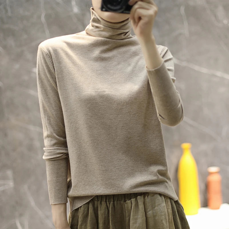 Women's Fitted Roll Neck Long Sleeve Sweater Casual Knit Layer