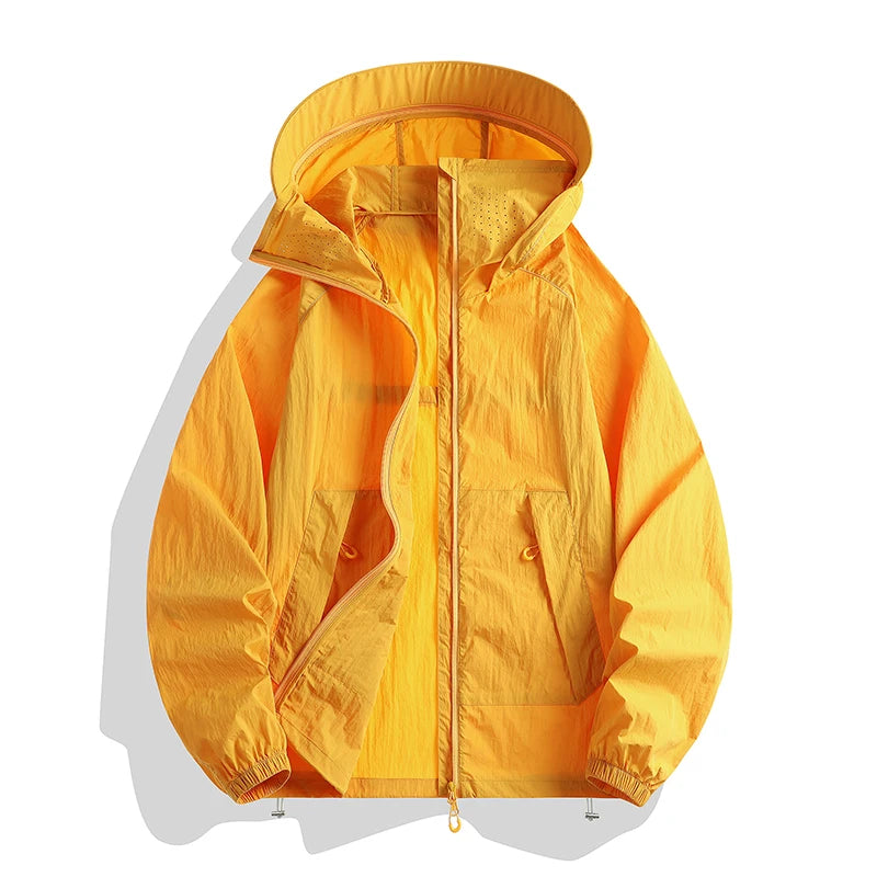 Hooded Long Sleeve Full Zip Outdoor Hiking Jacket with Pockets