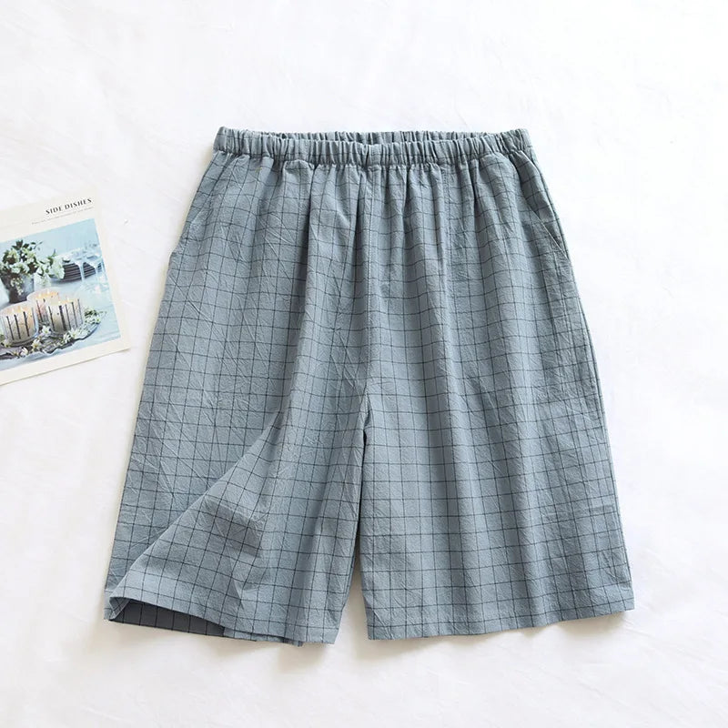 Men's Grid Check Drawstring Waist Short Lounge Pajama Shorts