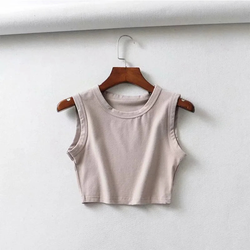 Women's Solid Crop Top with Sleeveless Design and a Fitted Shape