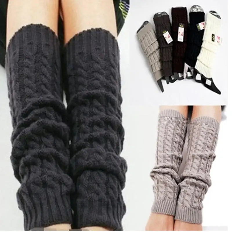 Cable Knit Leg Warmers with Solid Color Calf Shape