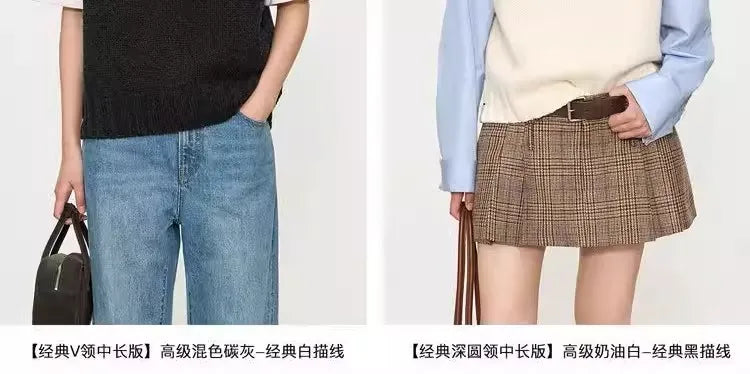 A stylish layering of 100% wool vest, V-neck vest waistcoat loose sleeveless vest and knitted sweater women autumn and winter