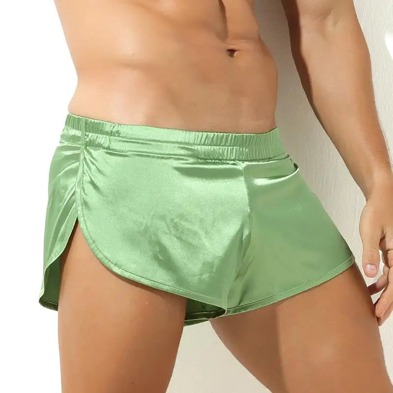 Men's Satin Look Split Hem Elastic Waist Sleep Shorts
