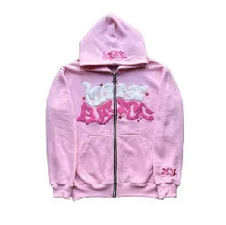 Men's Letter-Print Fleece Long-Sleeve Zip-Front Hoodie