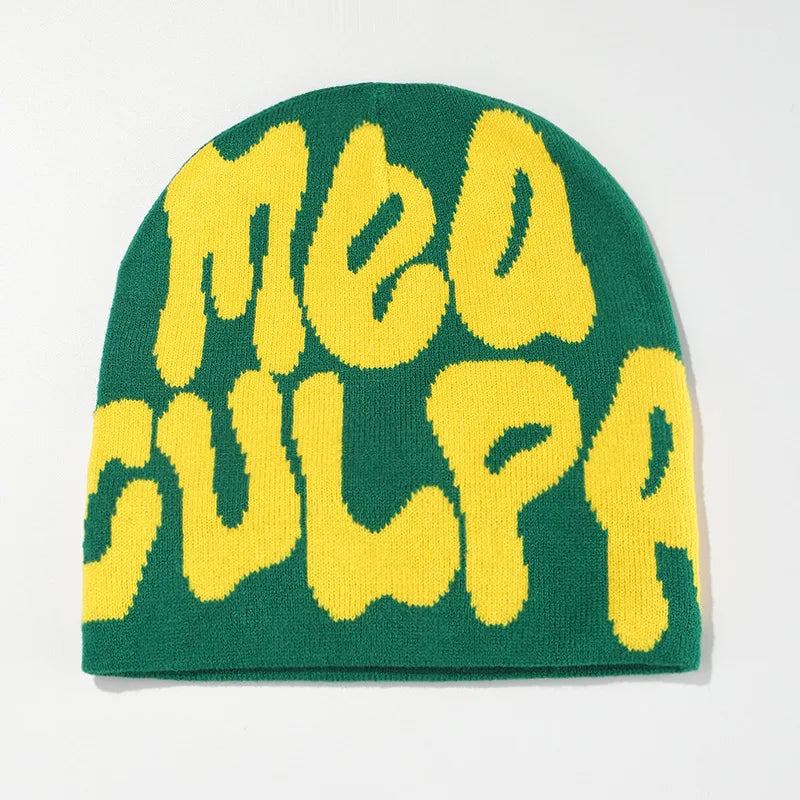 Letter Pattern Knit Beanie with Colorful Graphic Design
