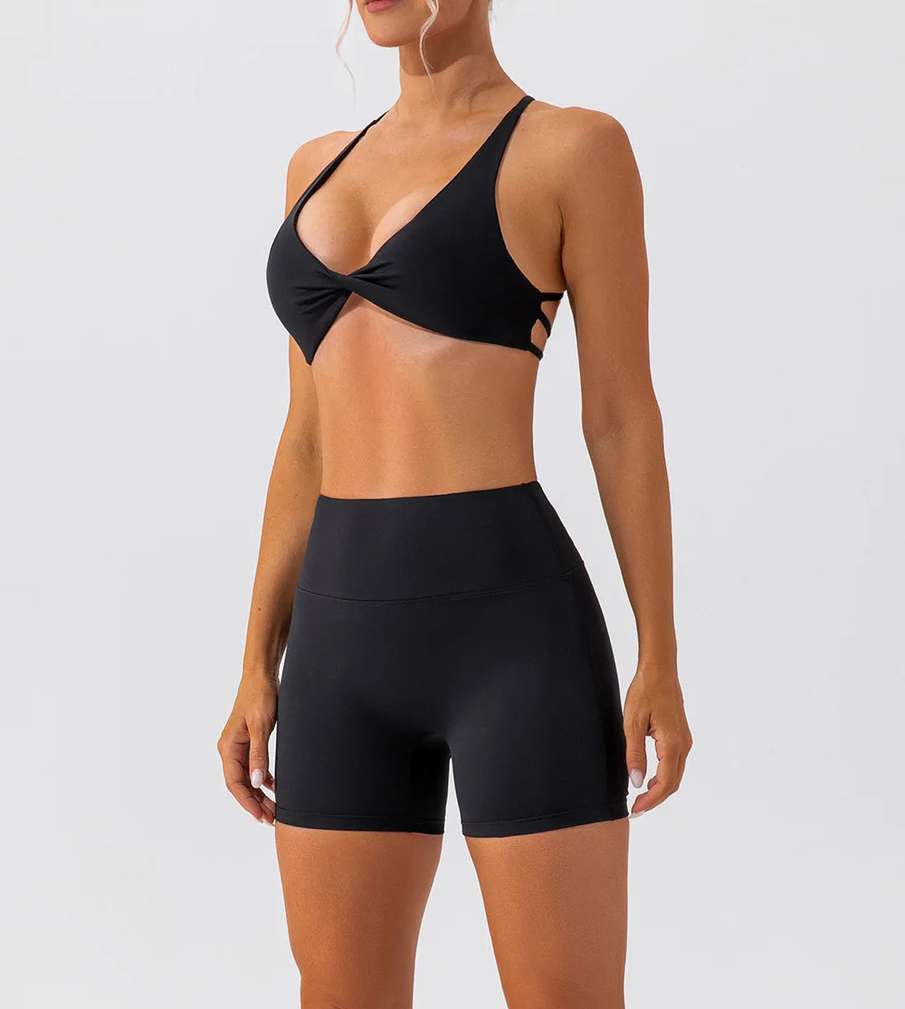 Women's V Neck Cross Back Sports Bra