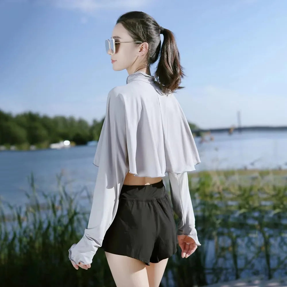 Cropped Long Sleeve Front Fastening Jacket for Layering over Outfits