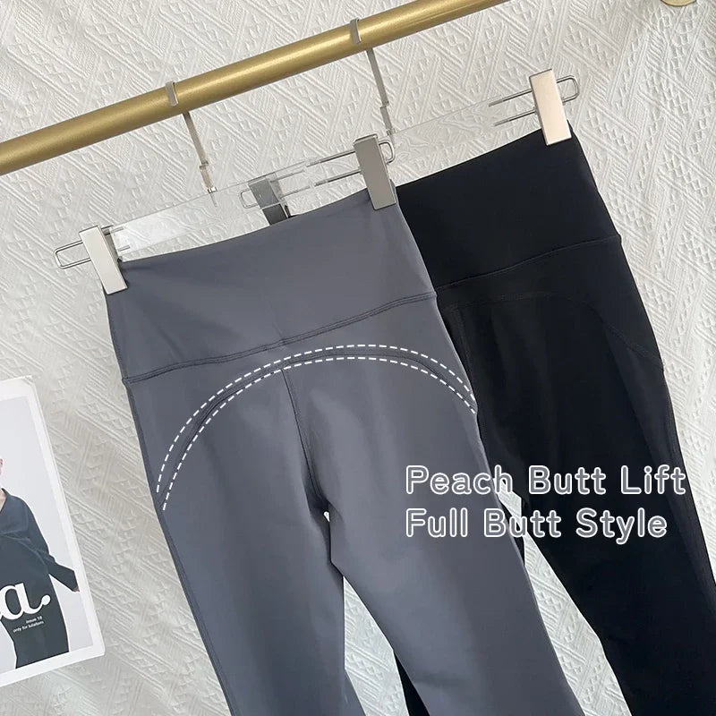 Women's High Waist Nylon Blend Flared Workout Pants with Fitted Upper Legs
