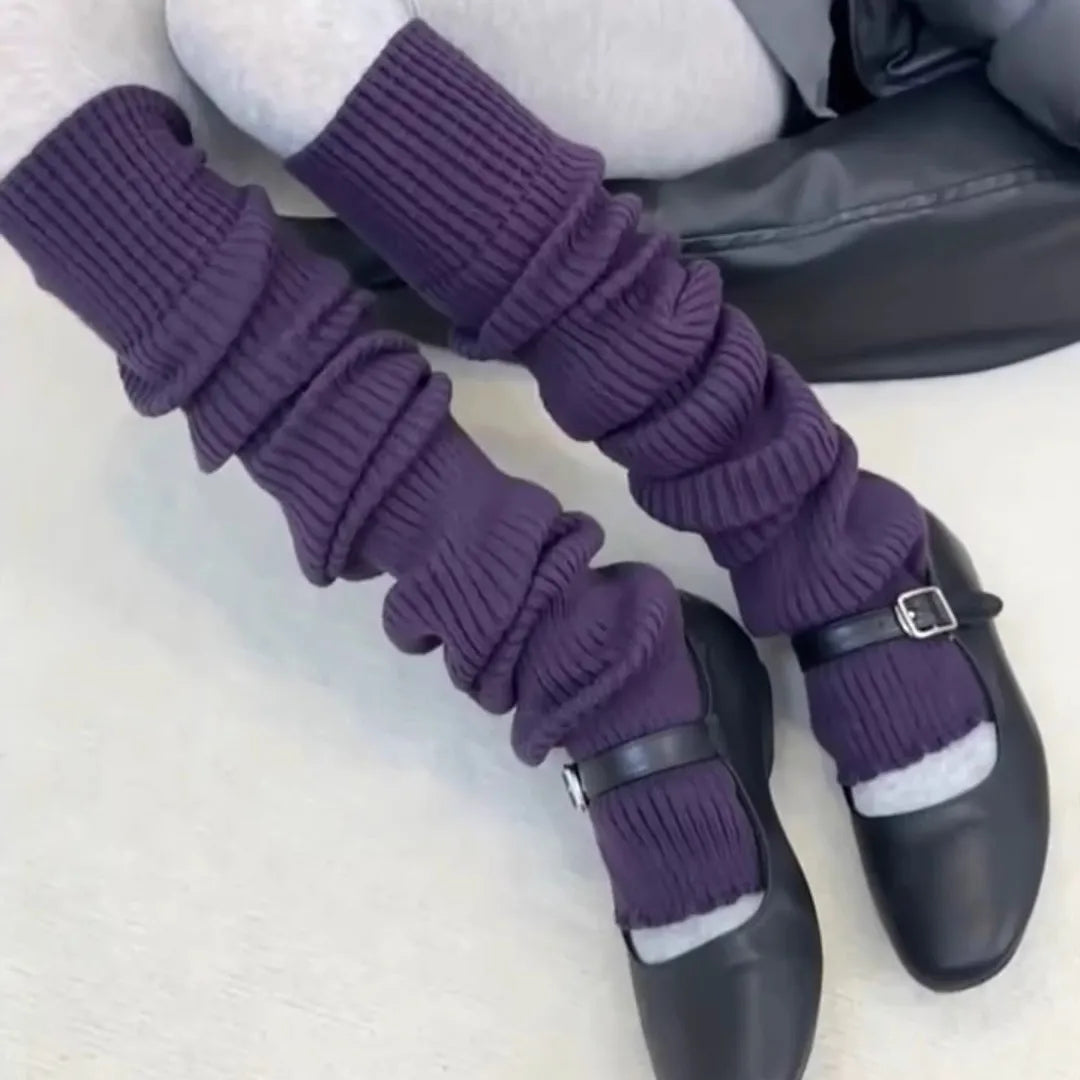 Solid Ribbed Leg Warmers with Slouchy Long Tube Shape