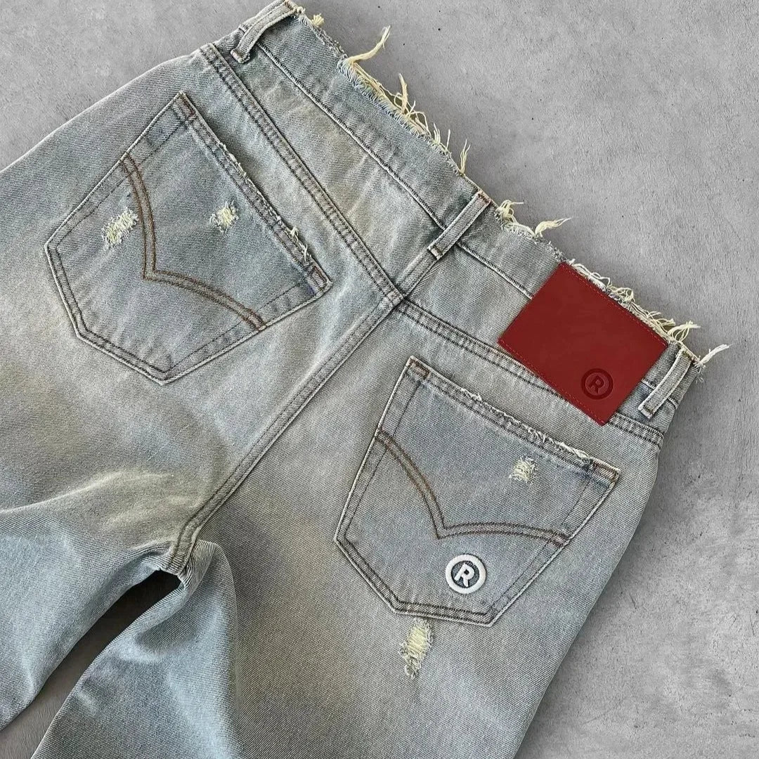 Men's Distressed Straight Leg Denim Jeans for Casual Everyday Wear