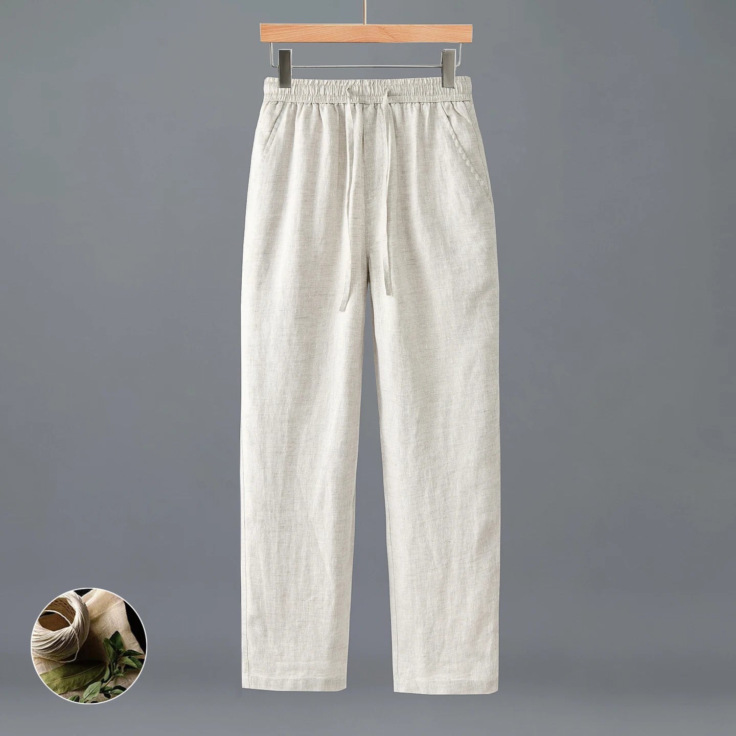Women's Linen Regular-Fit Full-Length Casual Pants with Elastic Waist for Everyday Wear