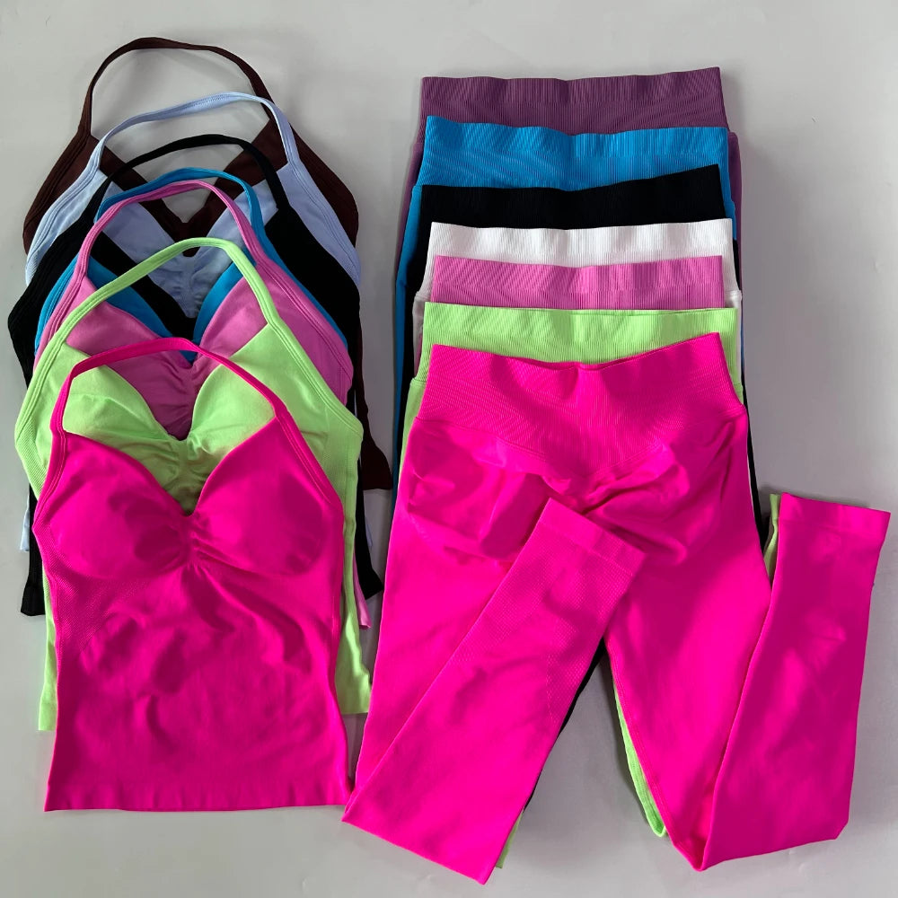 Women's Thin Strap Tank And Leggings Yoga Set