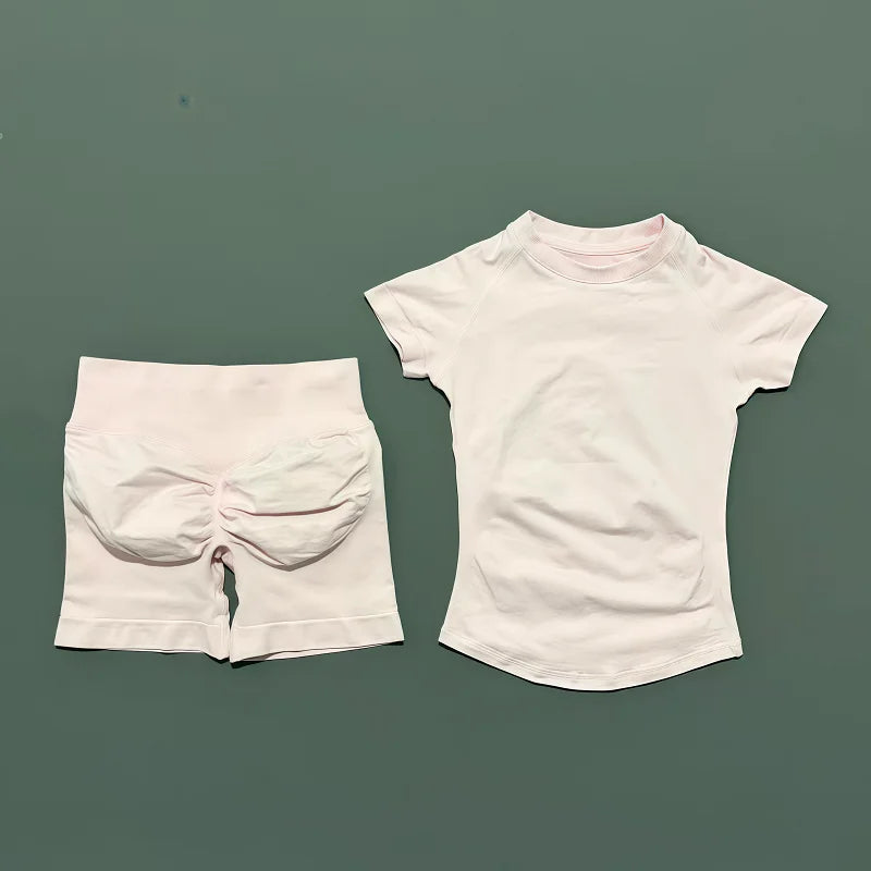 Women's Short-Sleeve Top and Shorts Yoga Set