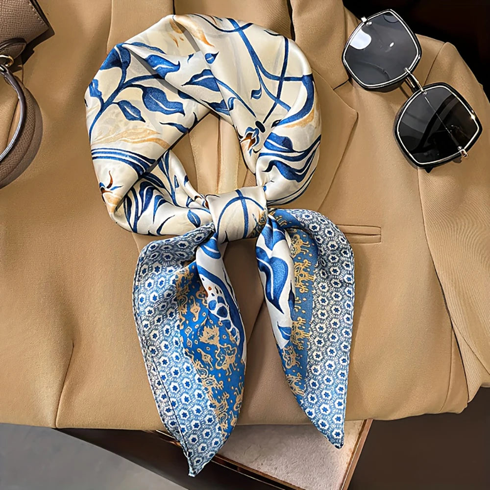 Chain Print Square Scarf with Decorative Border Designs