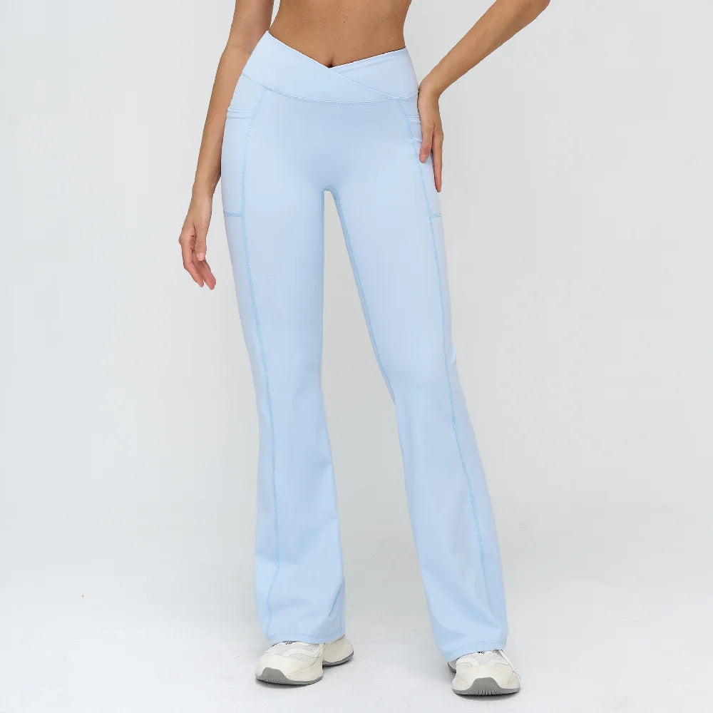 Women's High V Waist Flared Workout Pants with Side Pockets