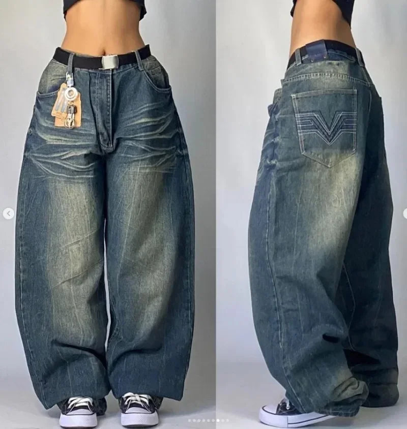 Women's Black Embroidered Baggy Fit Denim Jeans For Everyday Outfits