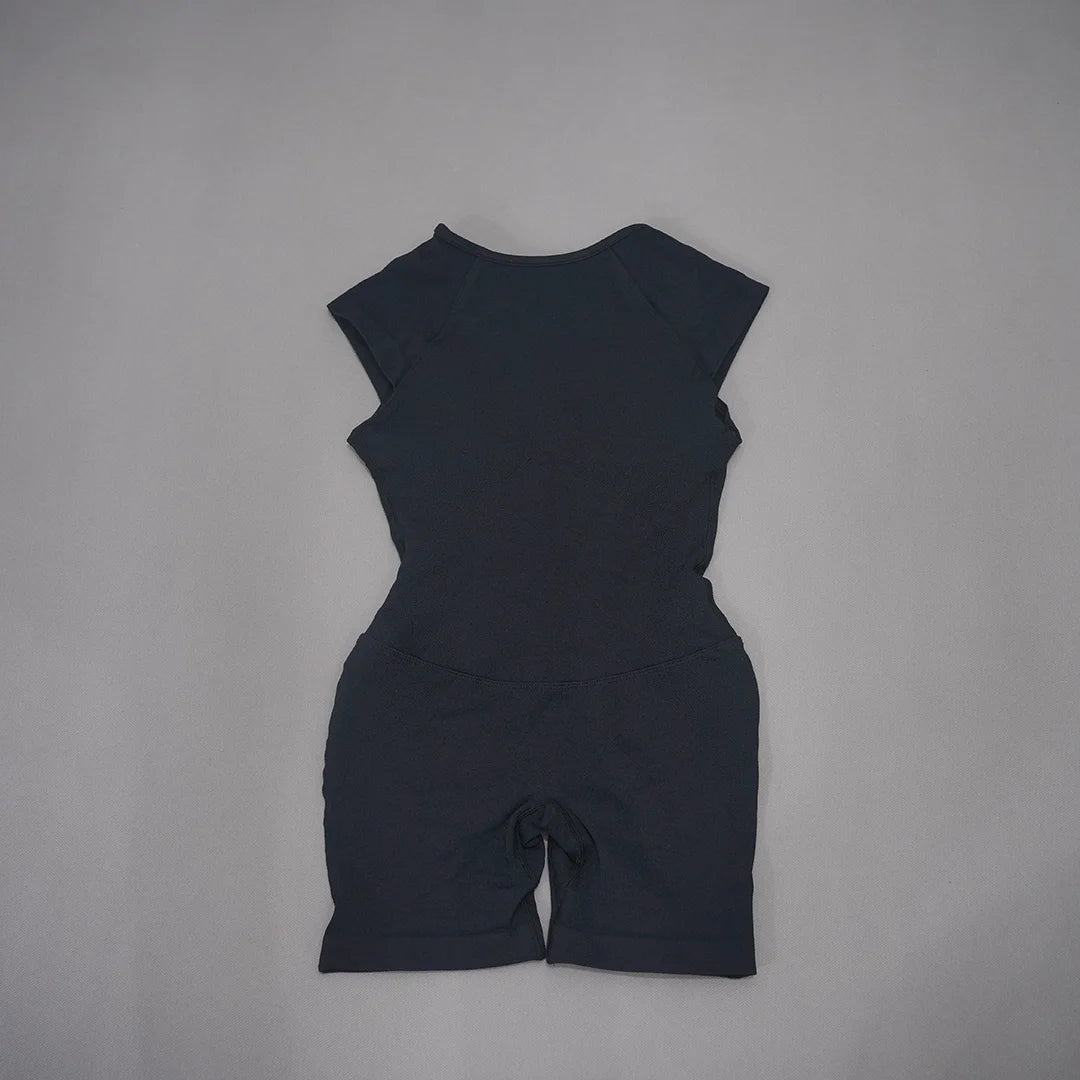 Women's Cap Sleeve Nylon Blend Workout Romper with Open Back