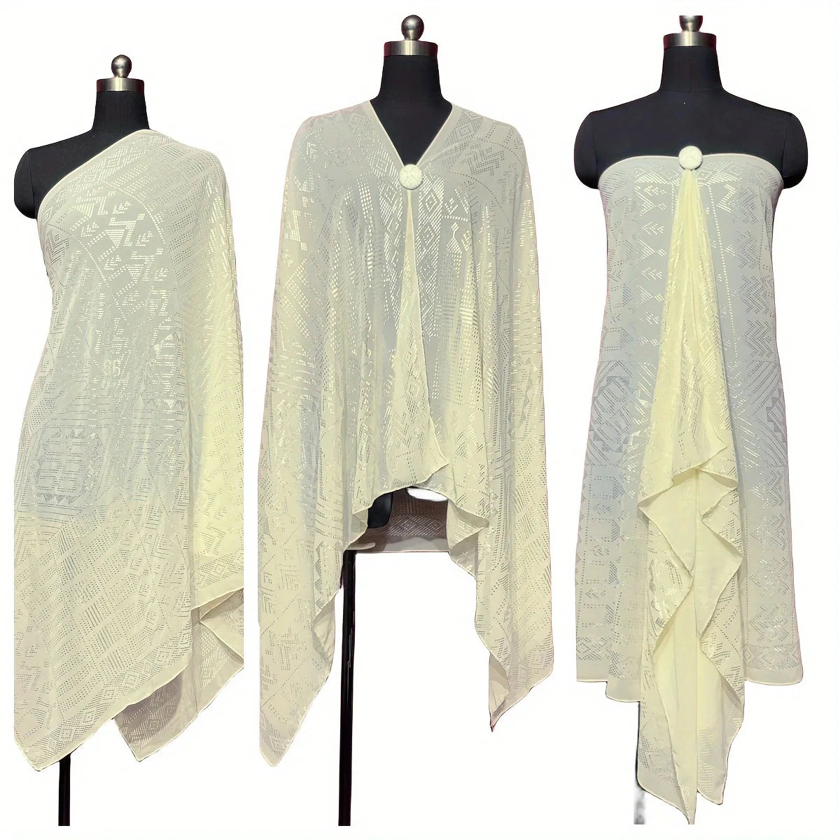 Gold Print Sheer Wrap Scarf for Layering over Outfits