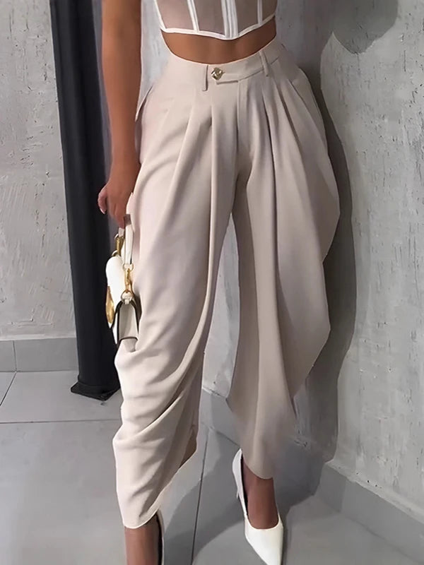 Women's Pleated Harem Pants with Tapered Legs and Waistband