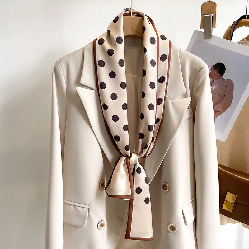 Printed Long Narrow Scarf with Decorative Ribbon Shape