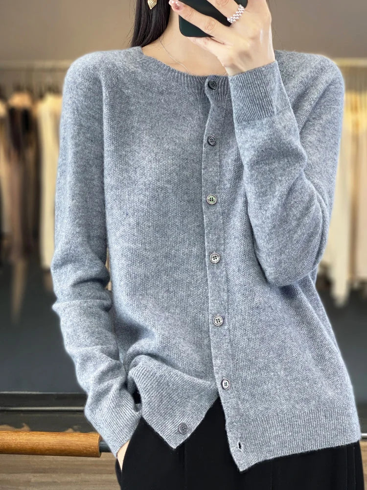 Women's Crew Neck Button Front Cardigan Casual Knit Layer
