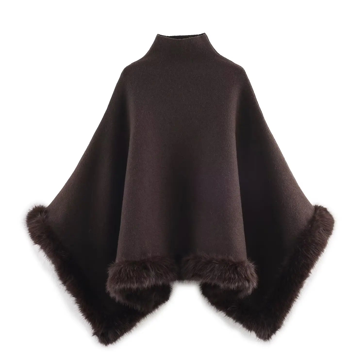 Stand Neck Plush Hem Cape for Layering over Outfits