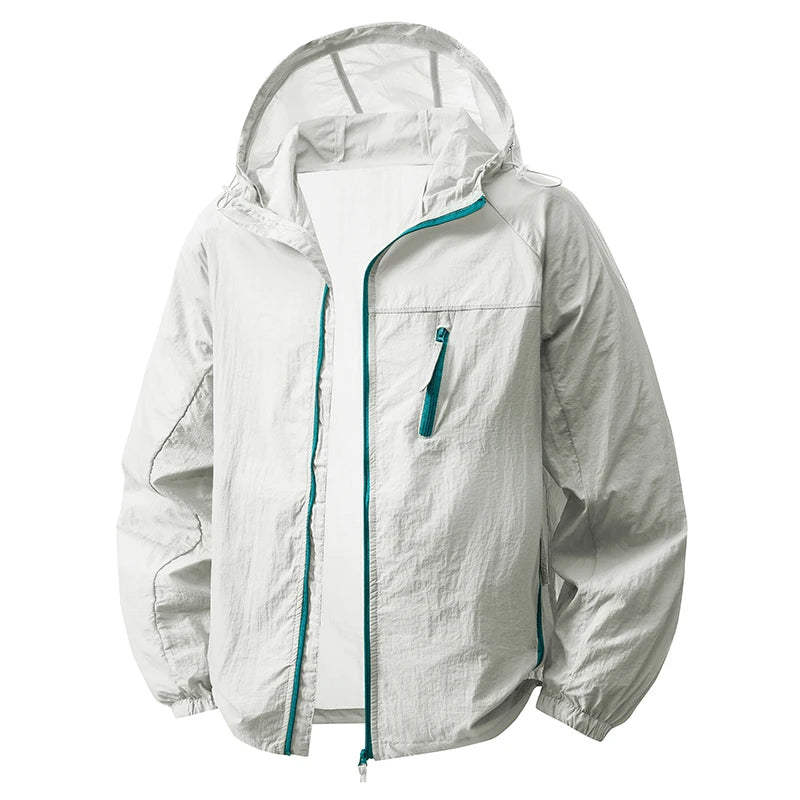 Hooded Long Sleeve Full Zip Outdoor Hiking Jacket with Pockets