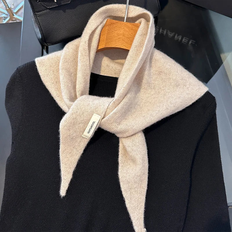 Solid Knitted Triangle Scarf with Long Pointed Corners