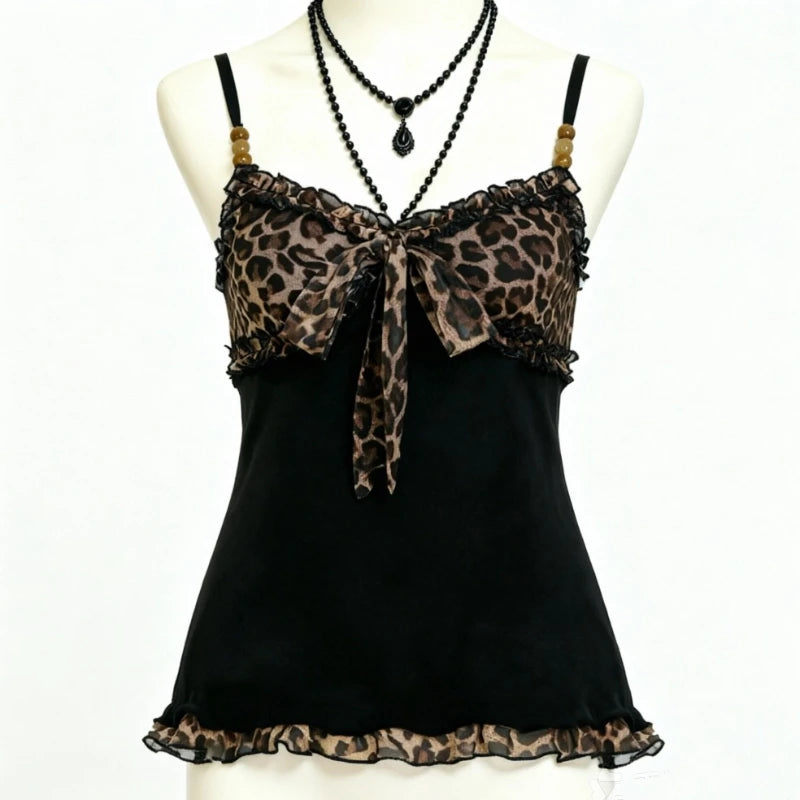 Women's Printed Lace Trim Camisole with Thin Straps and Fitted Shape