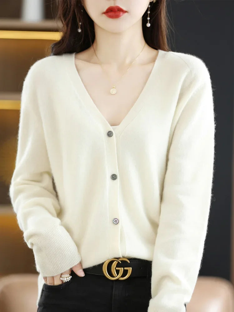 Women's V Neck Button Front Cardigan Casual Knit Layer
