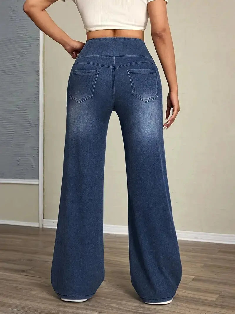 Women's Elastic Waist Flared Leg Denim Jeans For Everyday Outfits