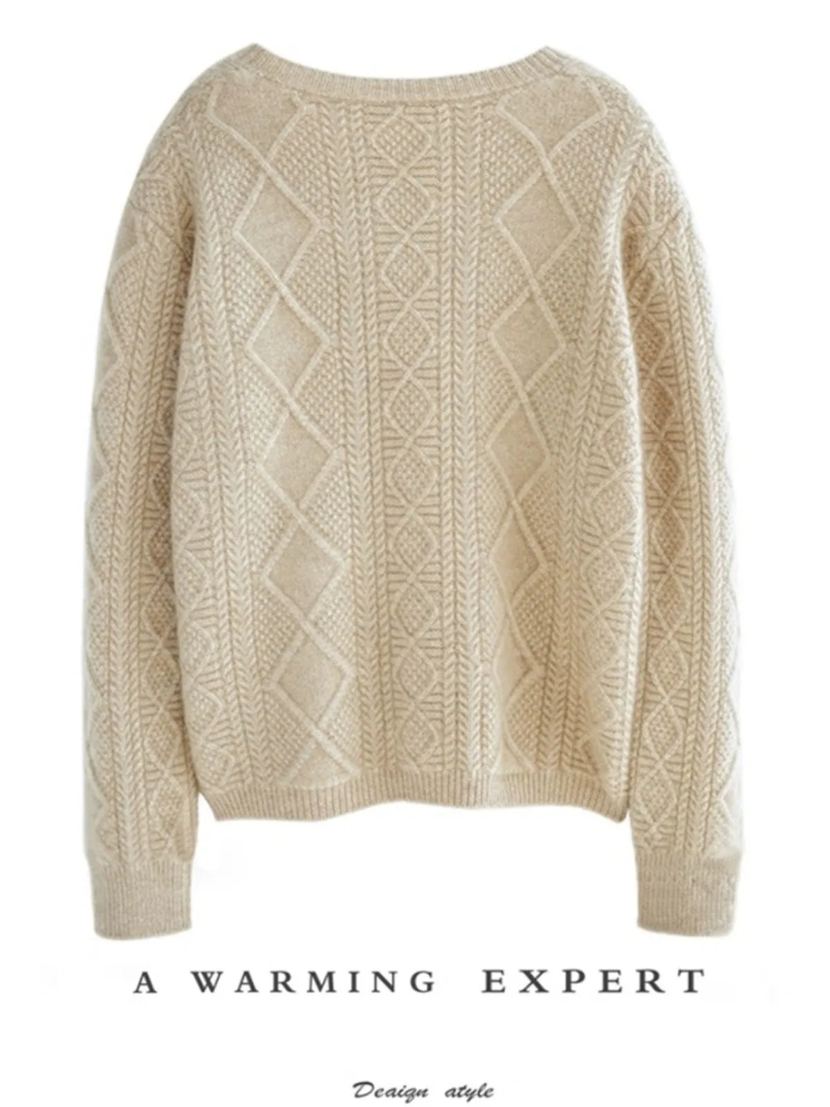 new autumn and winter cashmere twisted floral women's round neck cardigan sweater loose 100%wool