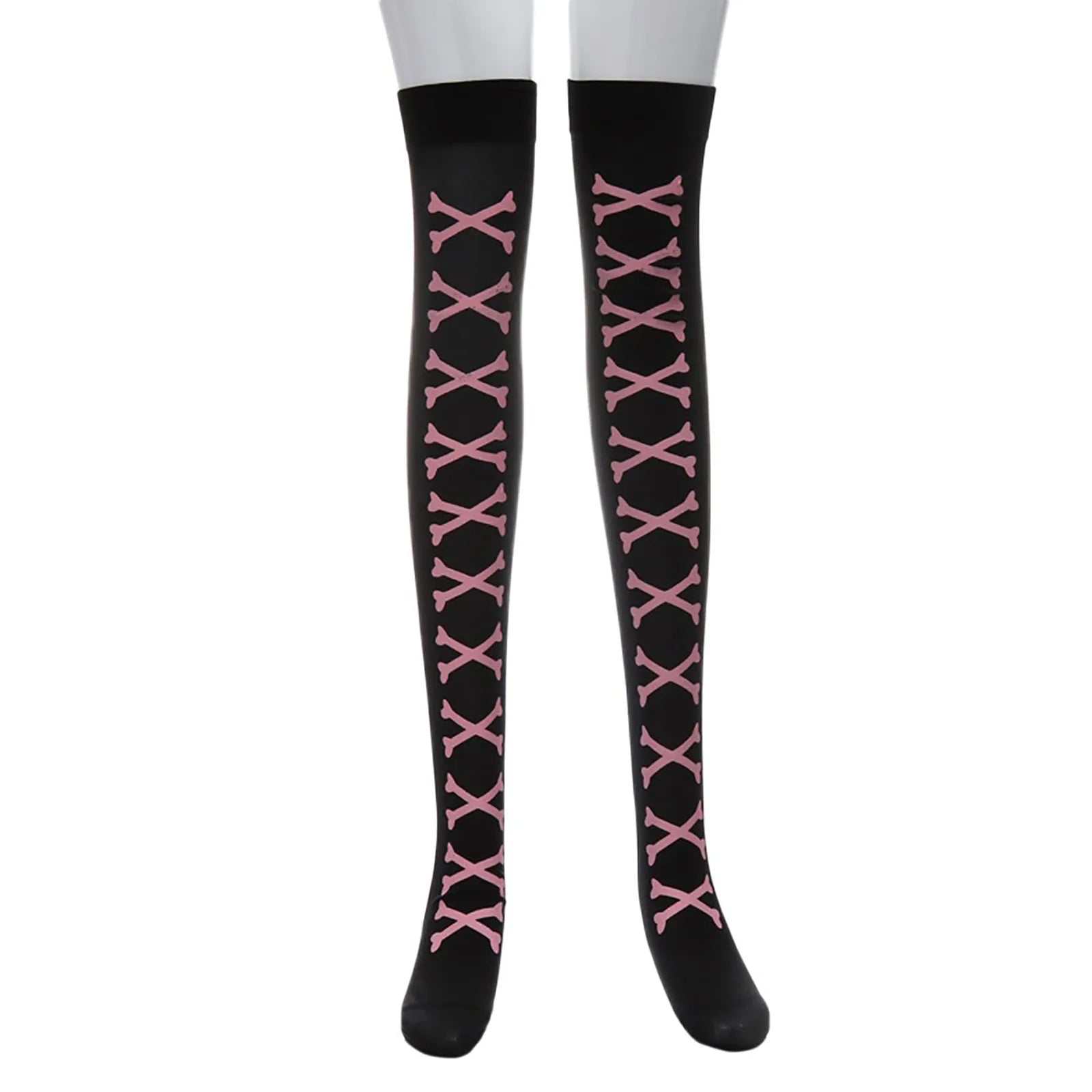 Patterned Knee High Stockings with Bat and Spiderweb Designs