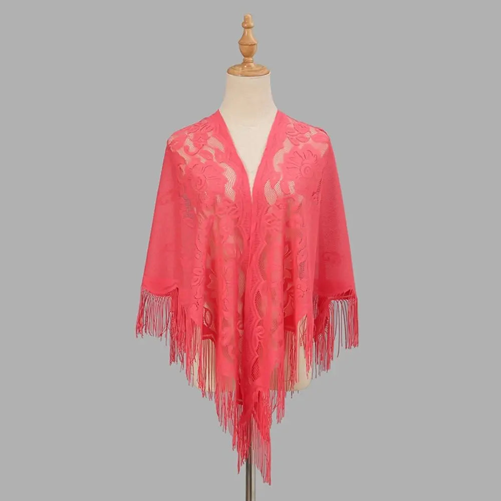 Floral Lace Fringed Wrap Scarf for Layering over Outfits